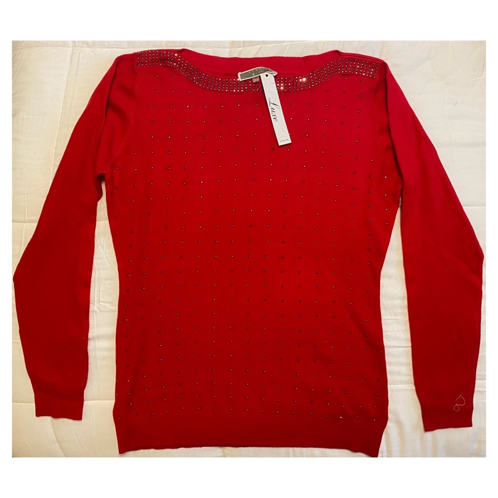 NWT Liquid by Sioni luxe Red Sweater W/ jewels